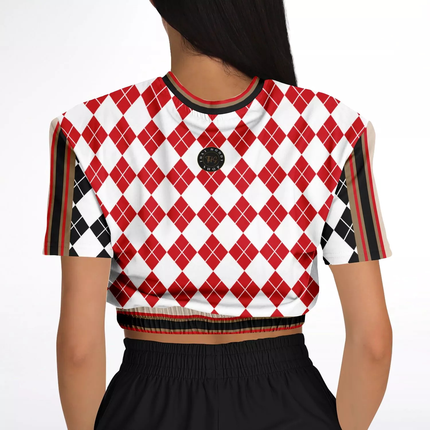 Argyle Short Sleeve Cropped Sweater