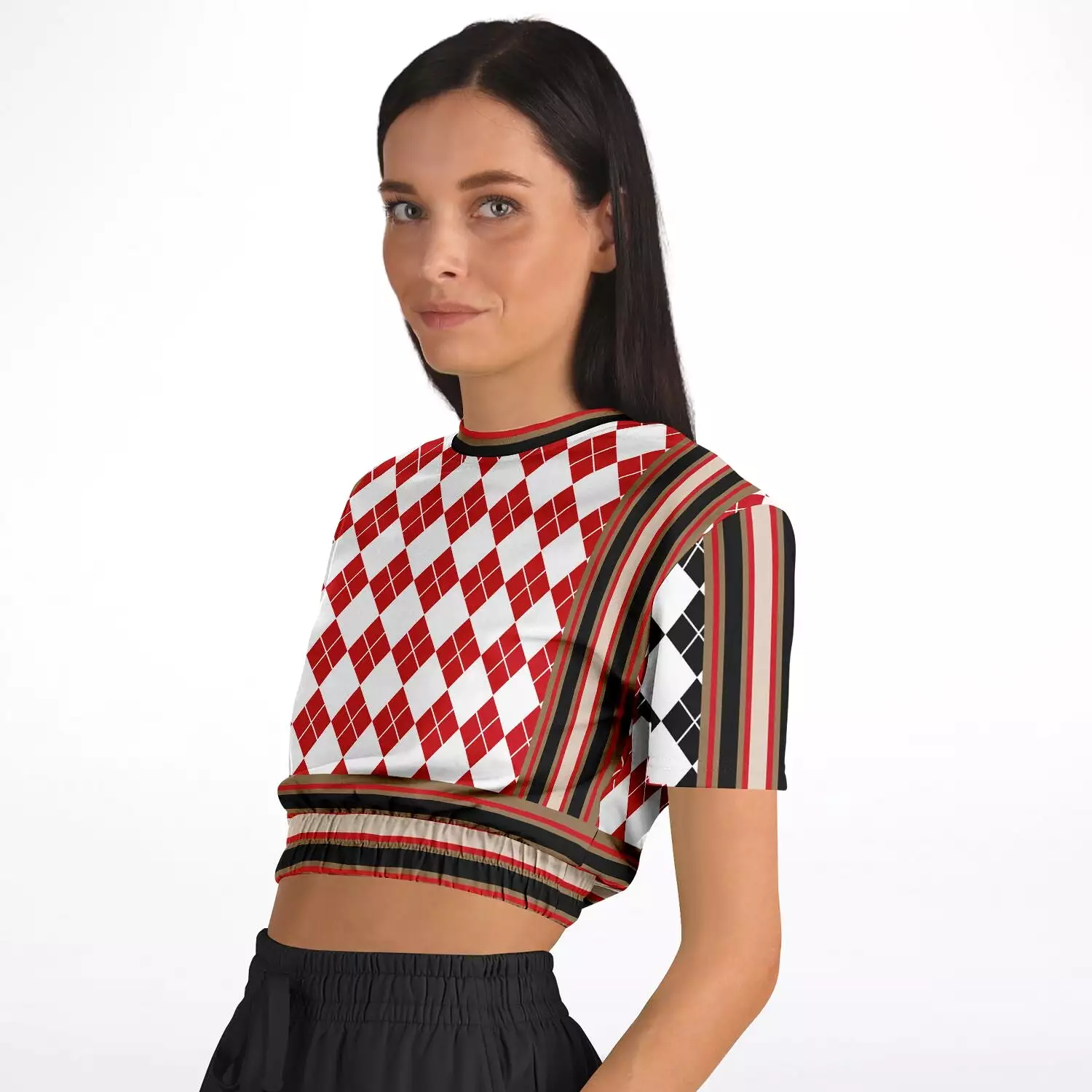 Argyle Short Sleeve Cropped Sweater