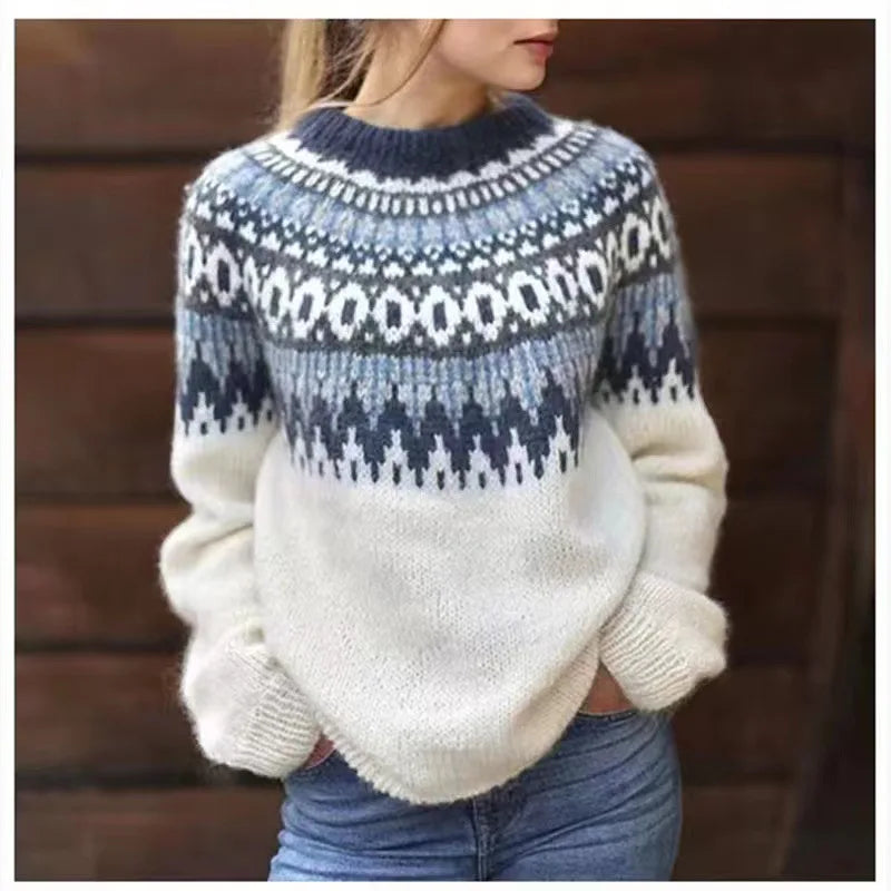 Ashore Women's Fair Isle Jacquard Knit Sweater Pullover - Traditional Cotton