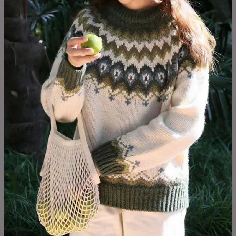 Ashore Women's Fair Isle Jacquard Knit Sweater Pullover - Traditional Cotton