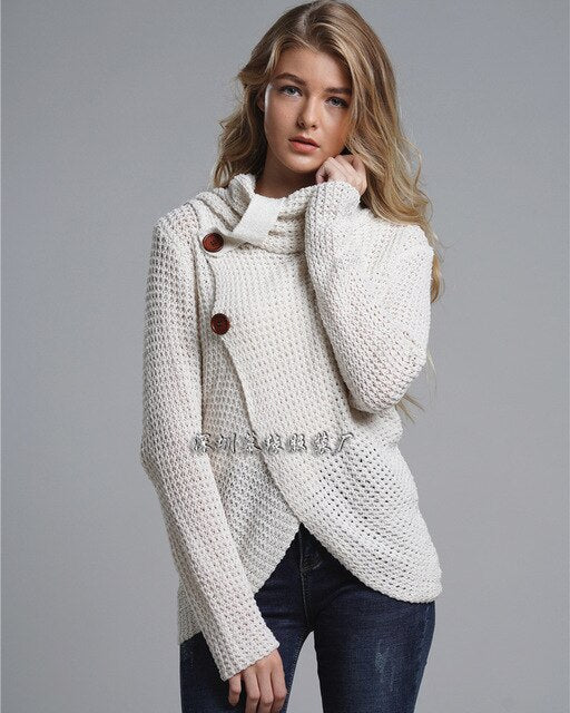 Ashore Women's High Collar Long Sleeve Button Cardigan Sweater