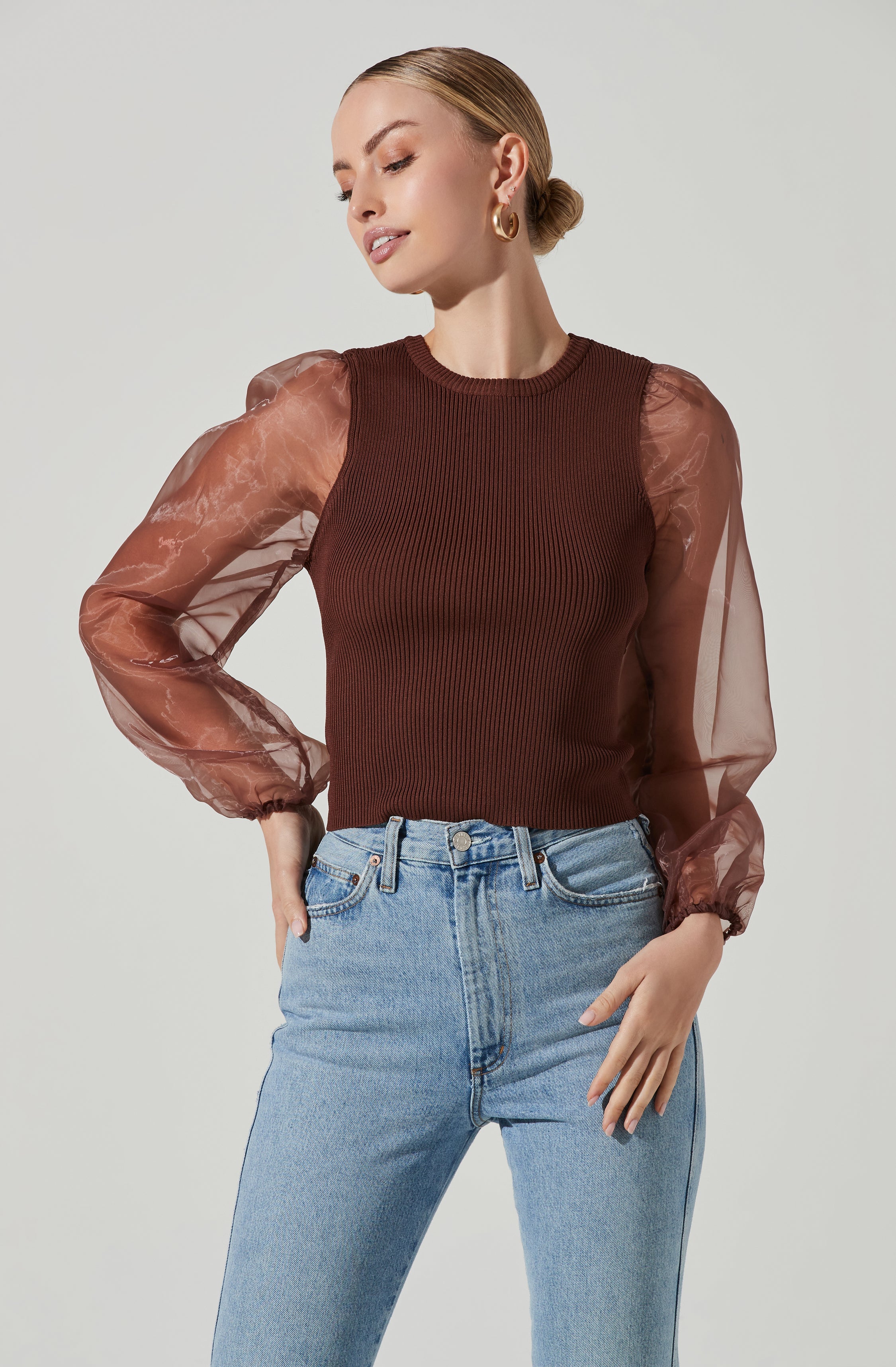 Audrina Chiffon Sleeve Sweater - Shop now for trendy chiffon sleeve sweater options.