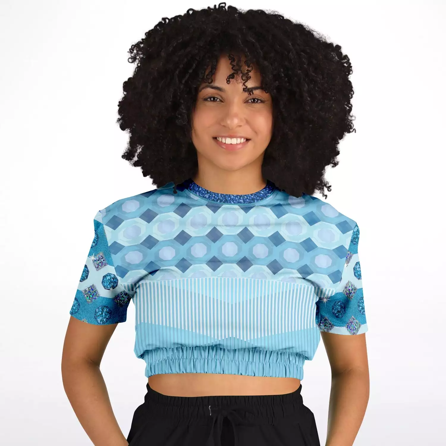 Azure Cropped Short Sleeve Sweater in Eco-Polyester