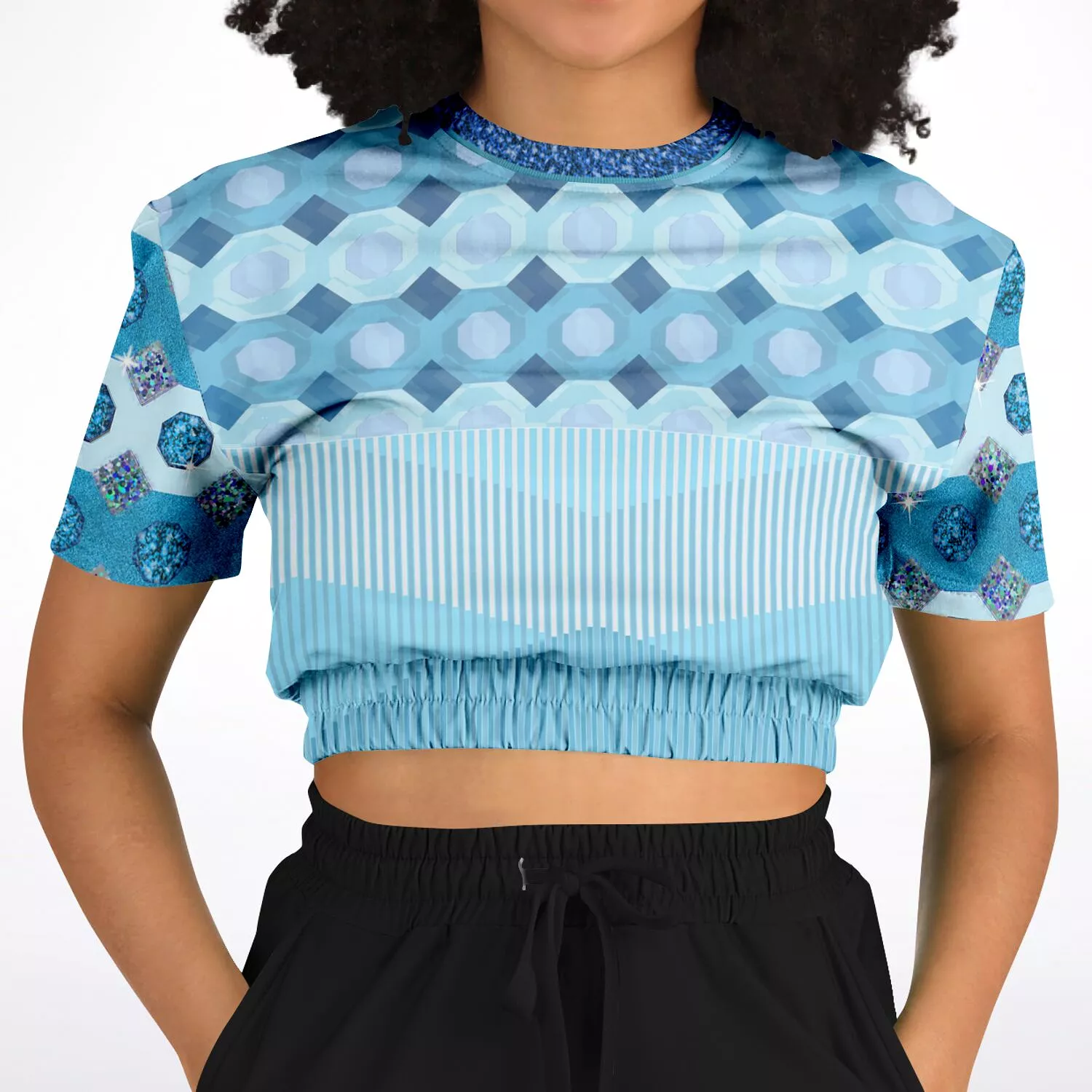 Azure Cropped Short Sleeve Sweater in Eco-Polyester