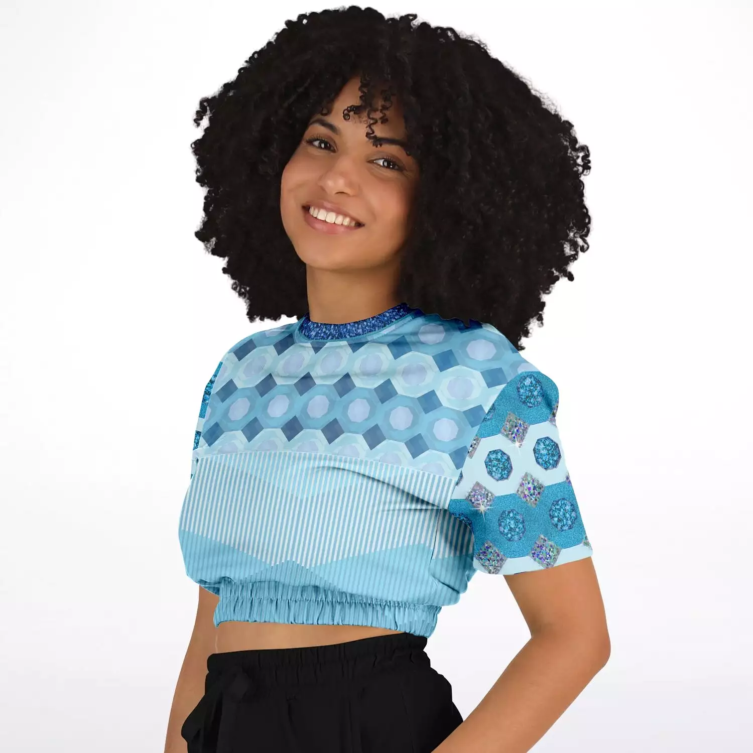 Azure Cropped Short Sleeve Sweater in Eco-Polyester