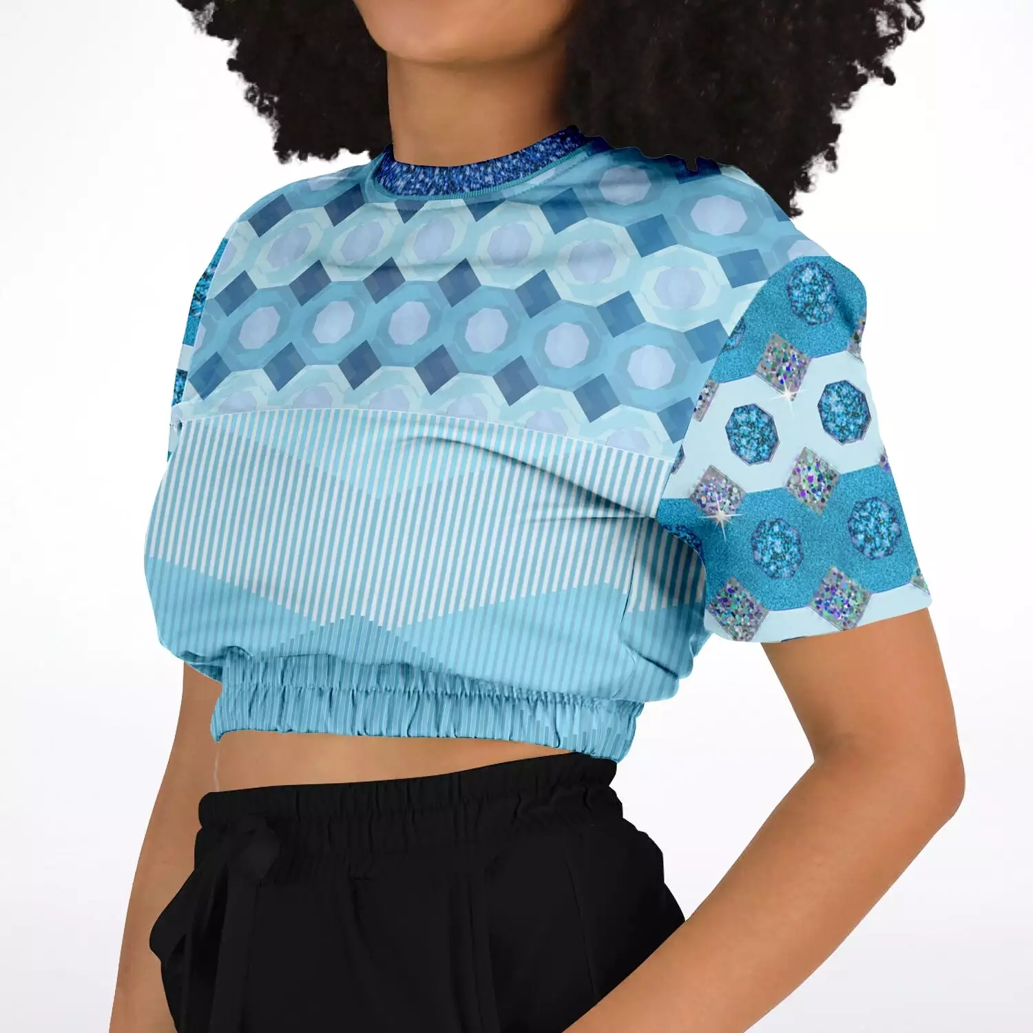 Azure Cropped Short Sleeve Sweater in Eco-Polyester