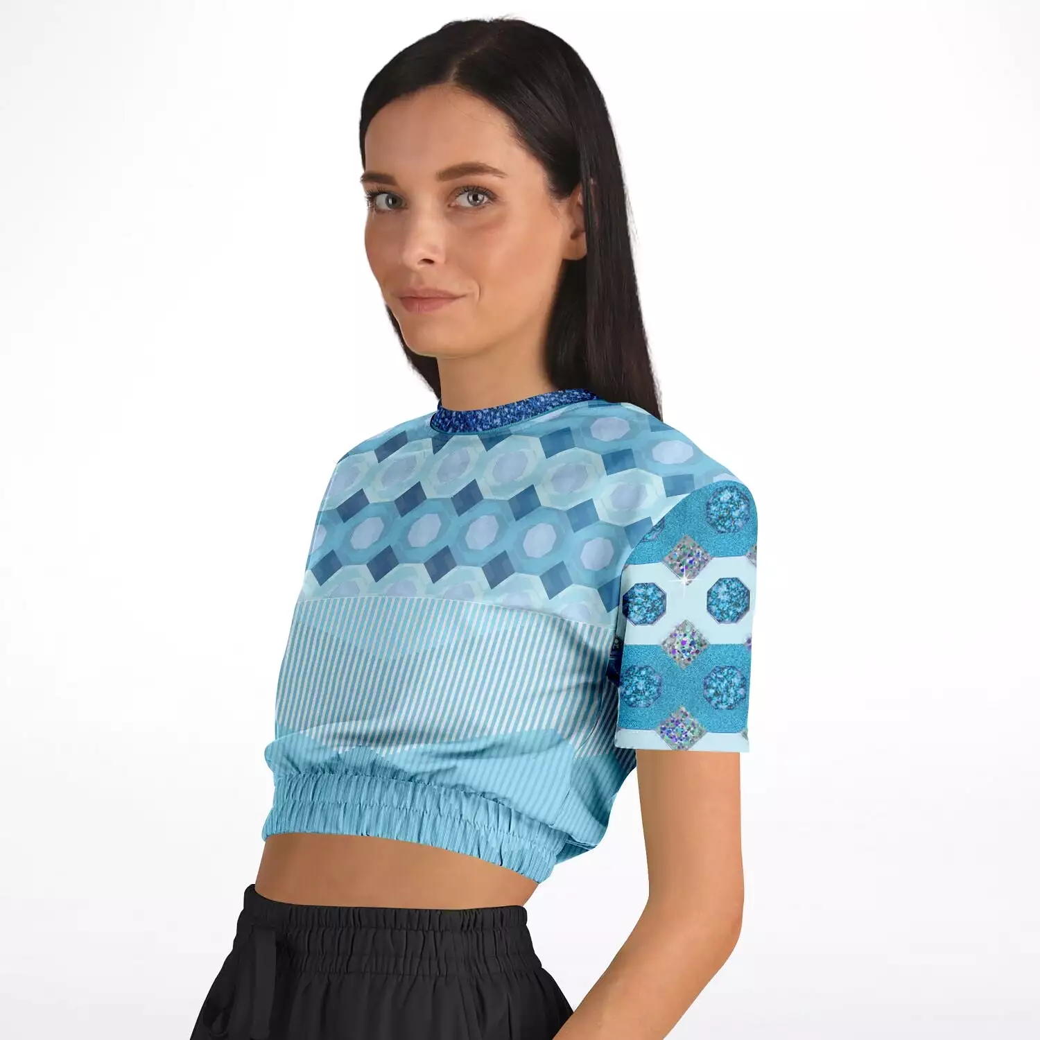 Azure Cropped Short Sleeve Sweater in Eco-Polyester