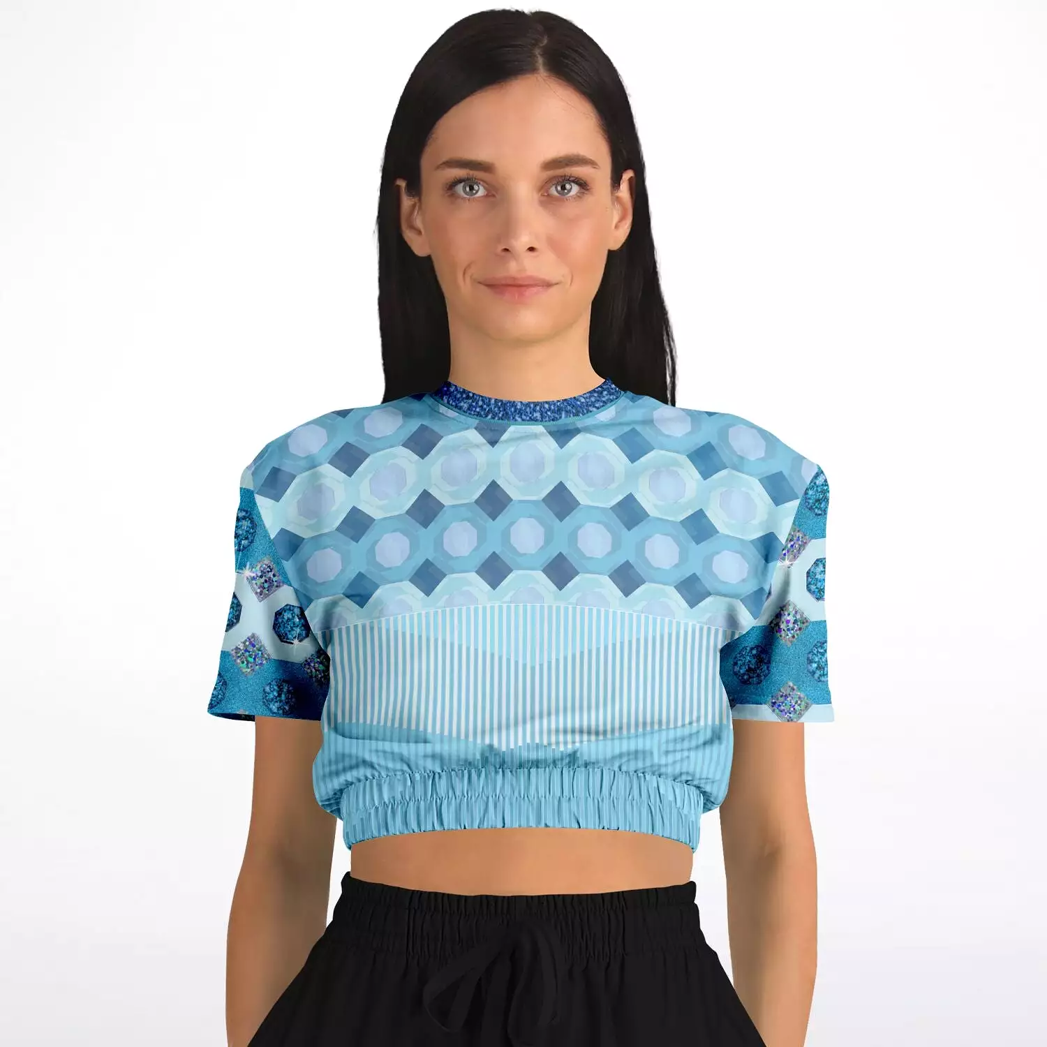 Azure Cropped Short Sleeve Sweater in Eco-Polyester