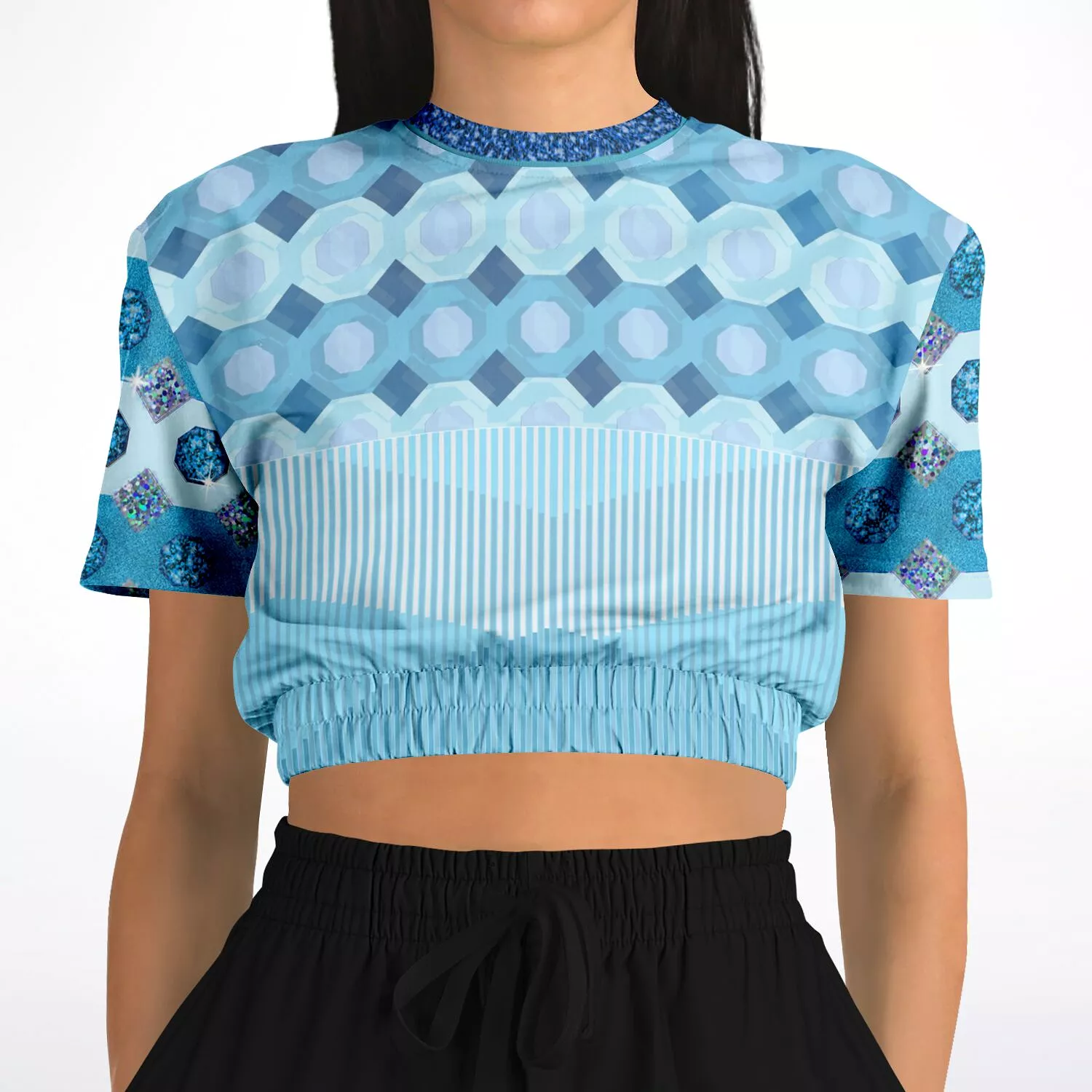 Azure Cropped Short Sleeve Sweater in Eco-Polyester