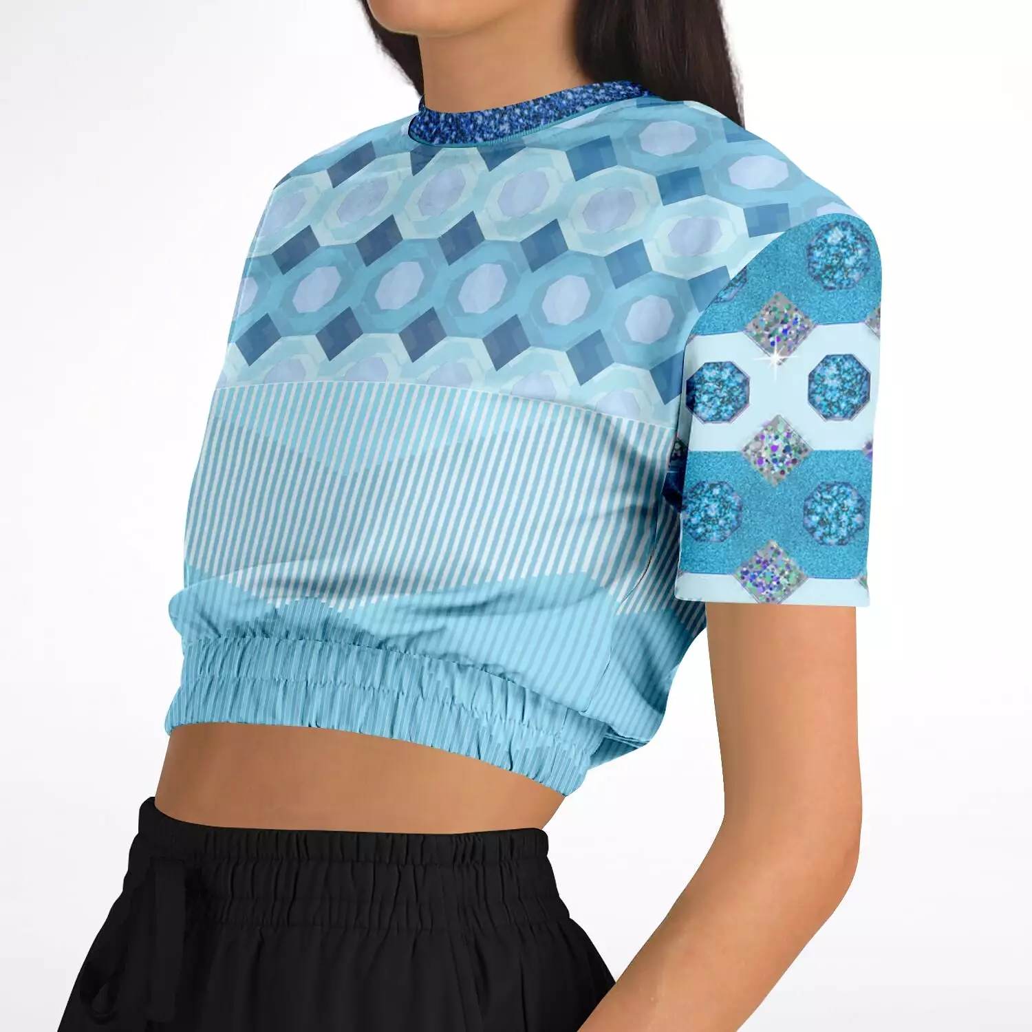 Azure Cropped Short Sleeve Sweater in Eco-Polyester