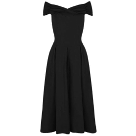 Black 50s Swing Dress with Vintage Bardot-style Crossover