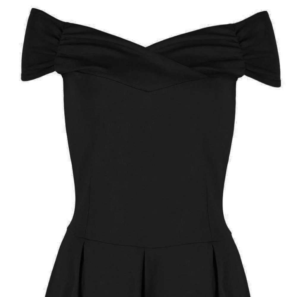 Black 50s Swing Dress with Vintage Bardot-style Crossover