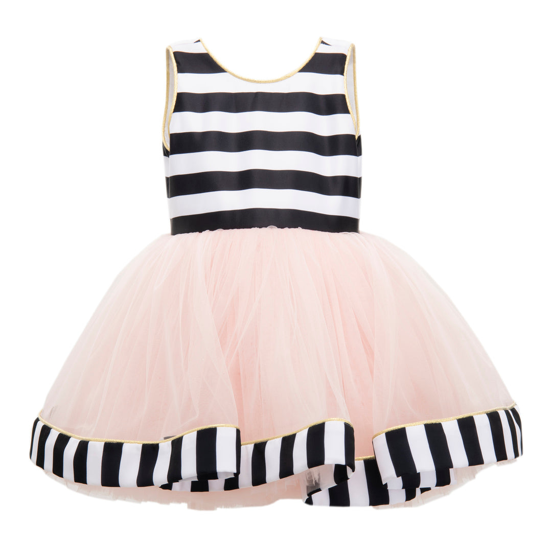 Black and White Striped Sleeveless Tulle Dress