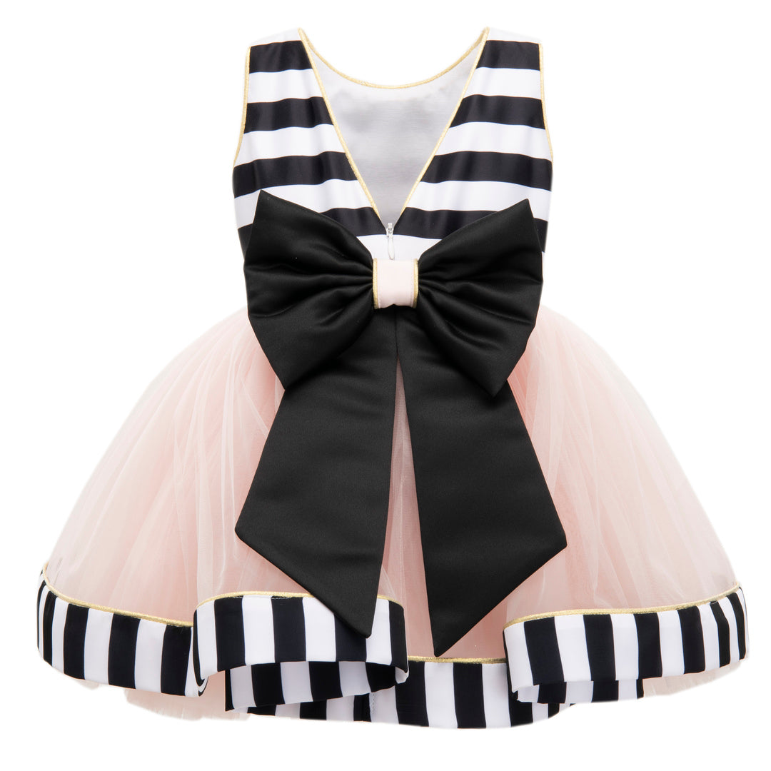 Black and White Striped Sleeveless Tulle Dress