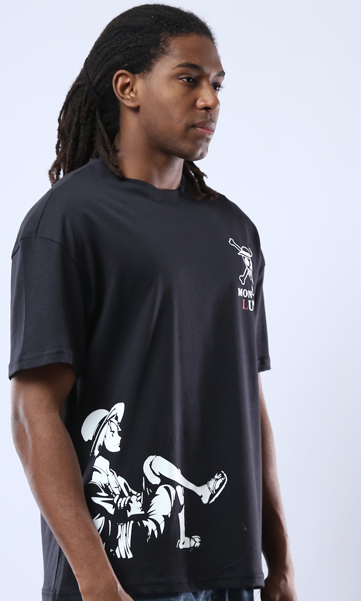 Black Cotton Tee With Front Print - Lightweight & Stylish