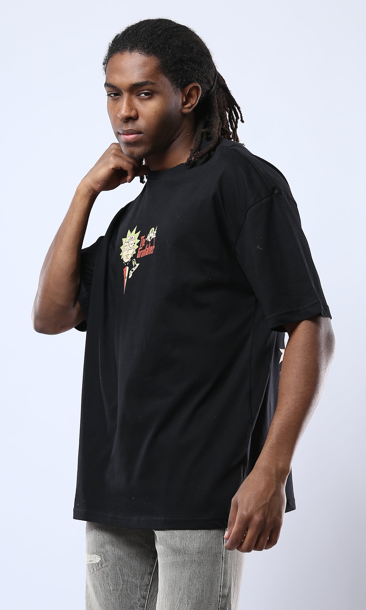 Black Cotton Tee with Grandfather Elbow Sleeves