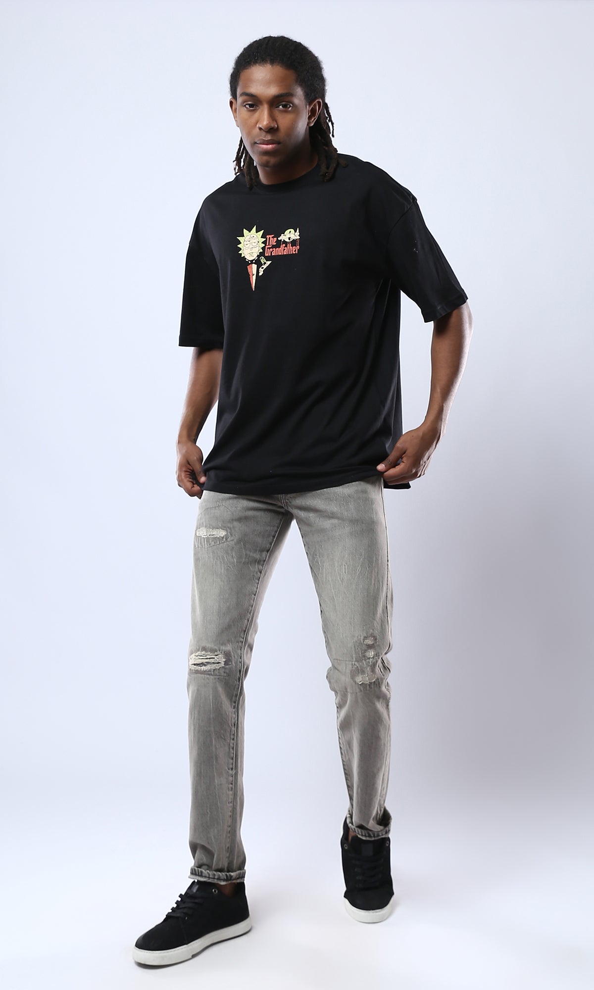 Black Cotton Tee with Grandfather Elbow Sleeves