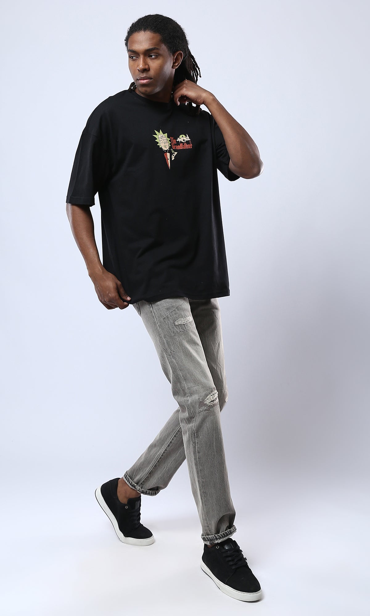 Black Cotton Tee with Grandfather Elbow Sleeves