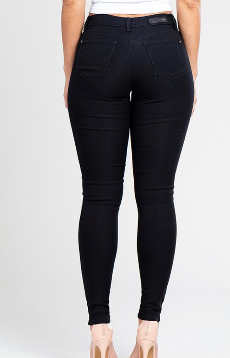 Black super skinny high stretch denim jeans.