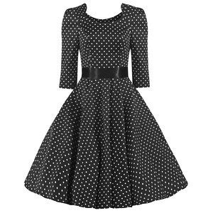 Black White Polka Dot Long Sleeve Swing Dress