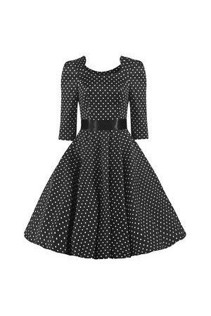 Black White Polka Dot Long Sleeve Swing Dress