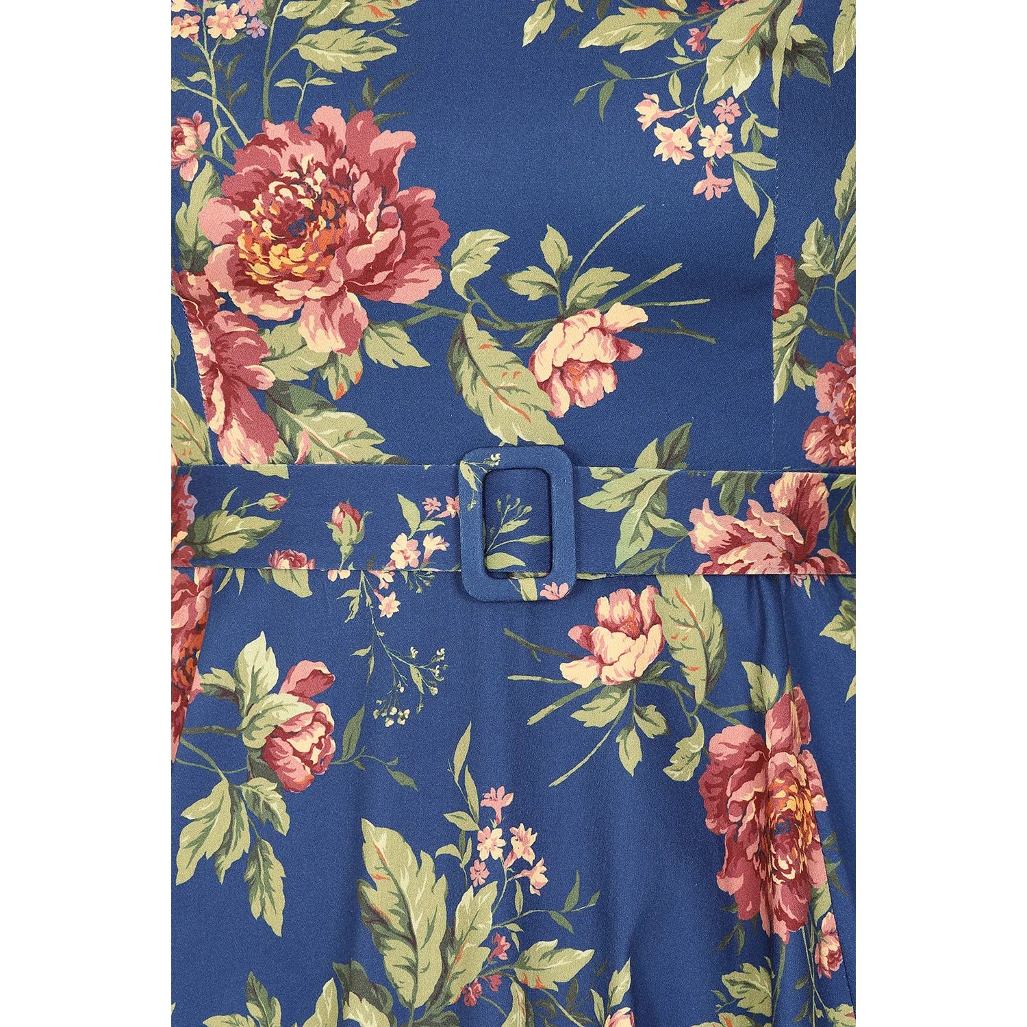 Blue Floral Swing Tea Dress with Sweetheart Neckline and Pockets.