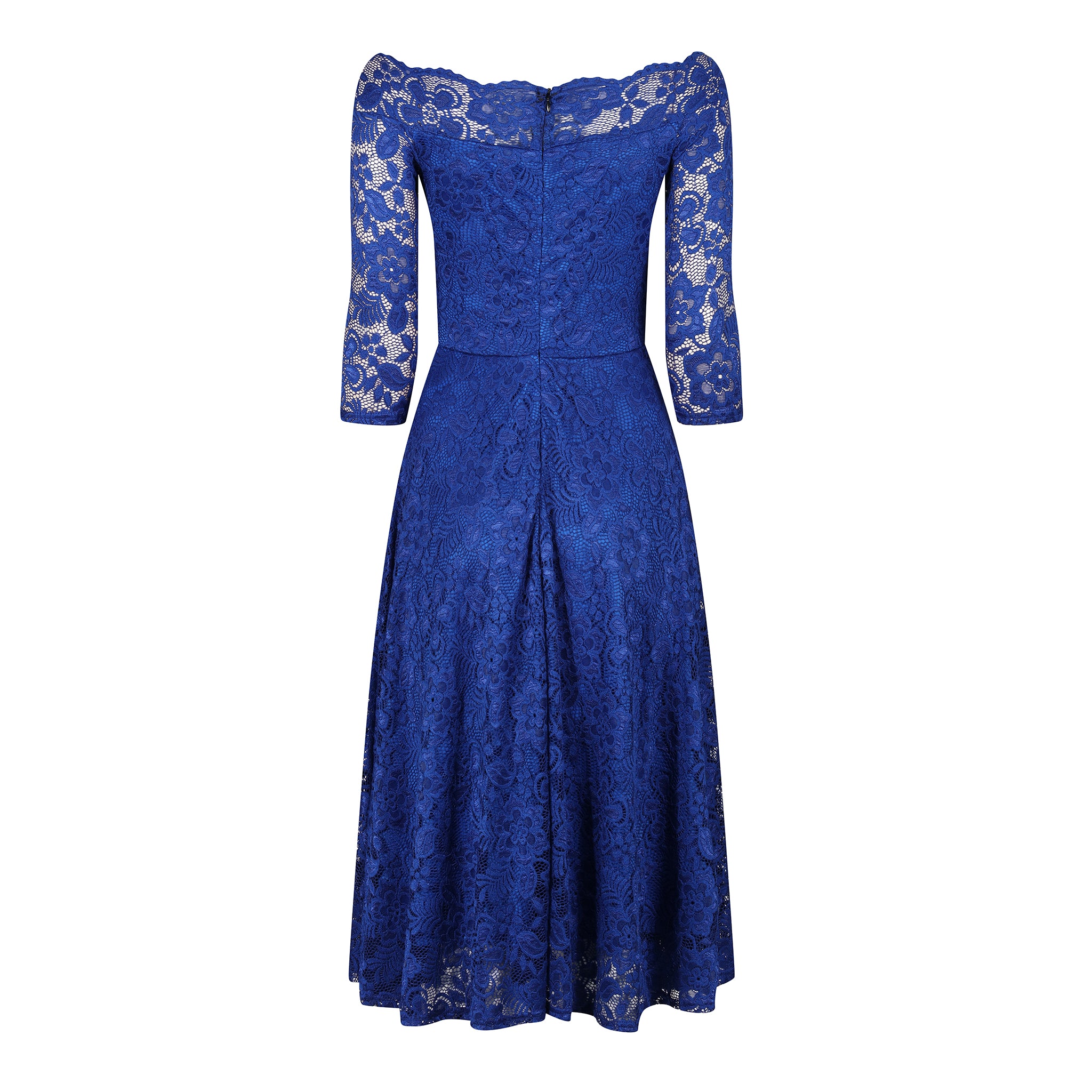 Blue Lace Vintage Swing Dress - 3/4 Sleeves, Boat Neck - Shop Now!