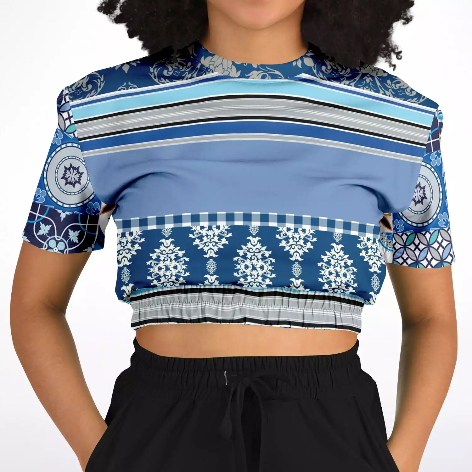 Blue Moroccan Tile Cropped Sweater