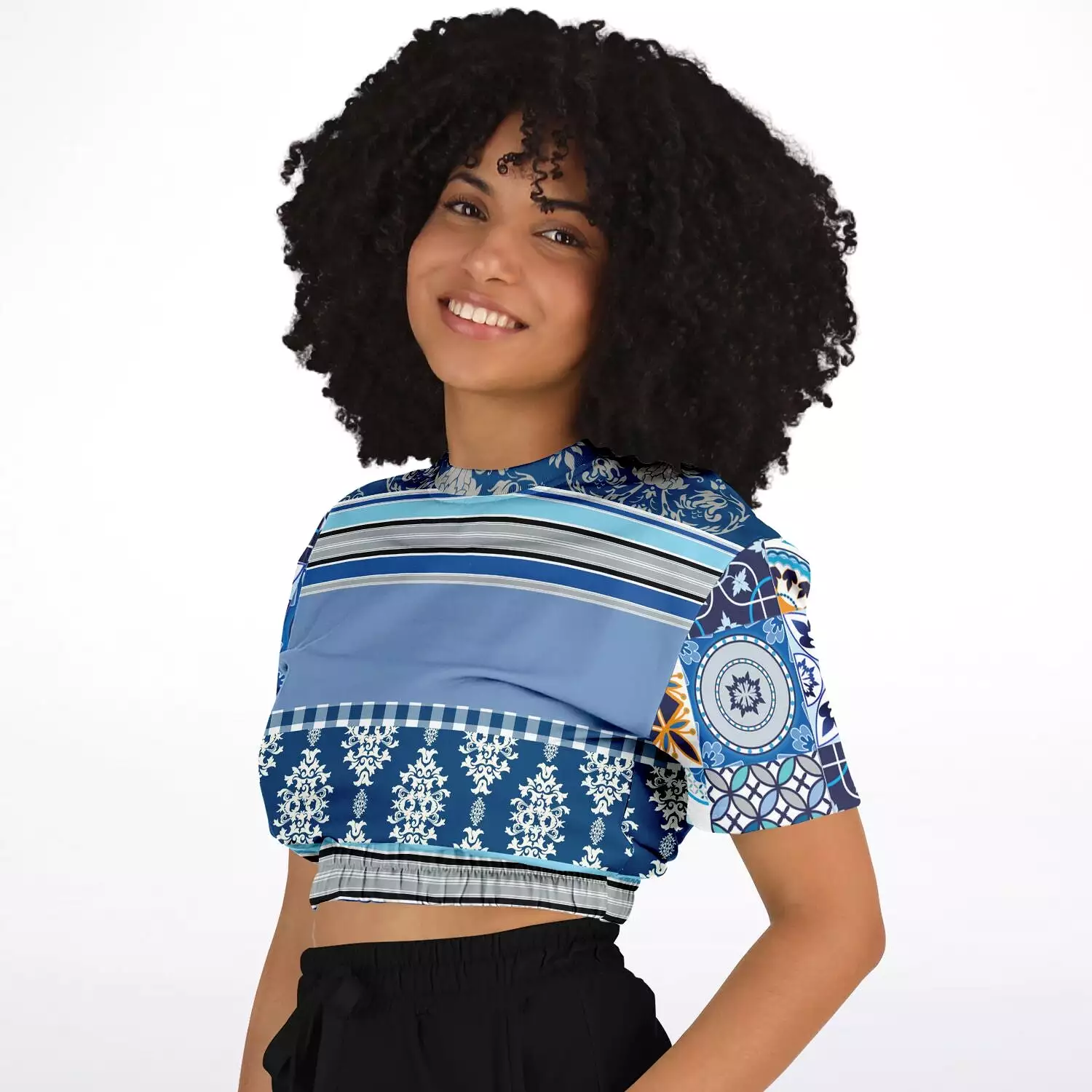 Blue Moroccan Tile Cropped Sweater