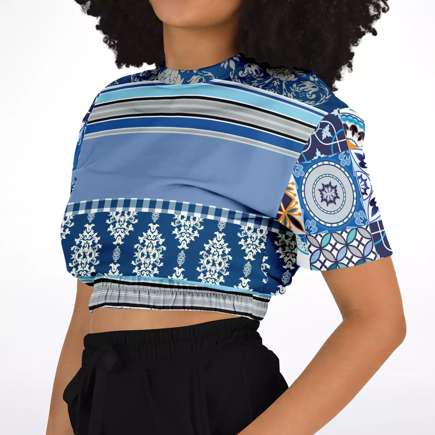 Blue Moroccan Tile Cropped Sweater