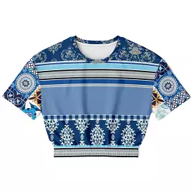 Blue Moroccan Tile Cropped Sweater