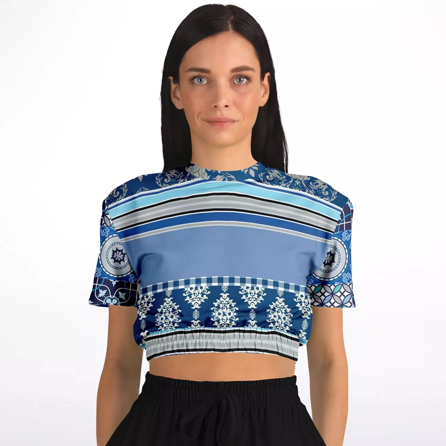 Blue Moroccan Tile Cropped Sweater