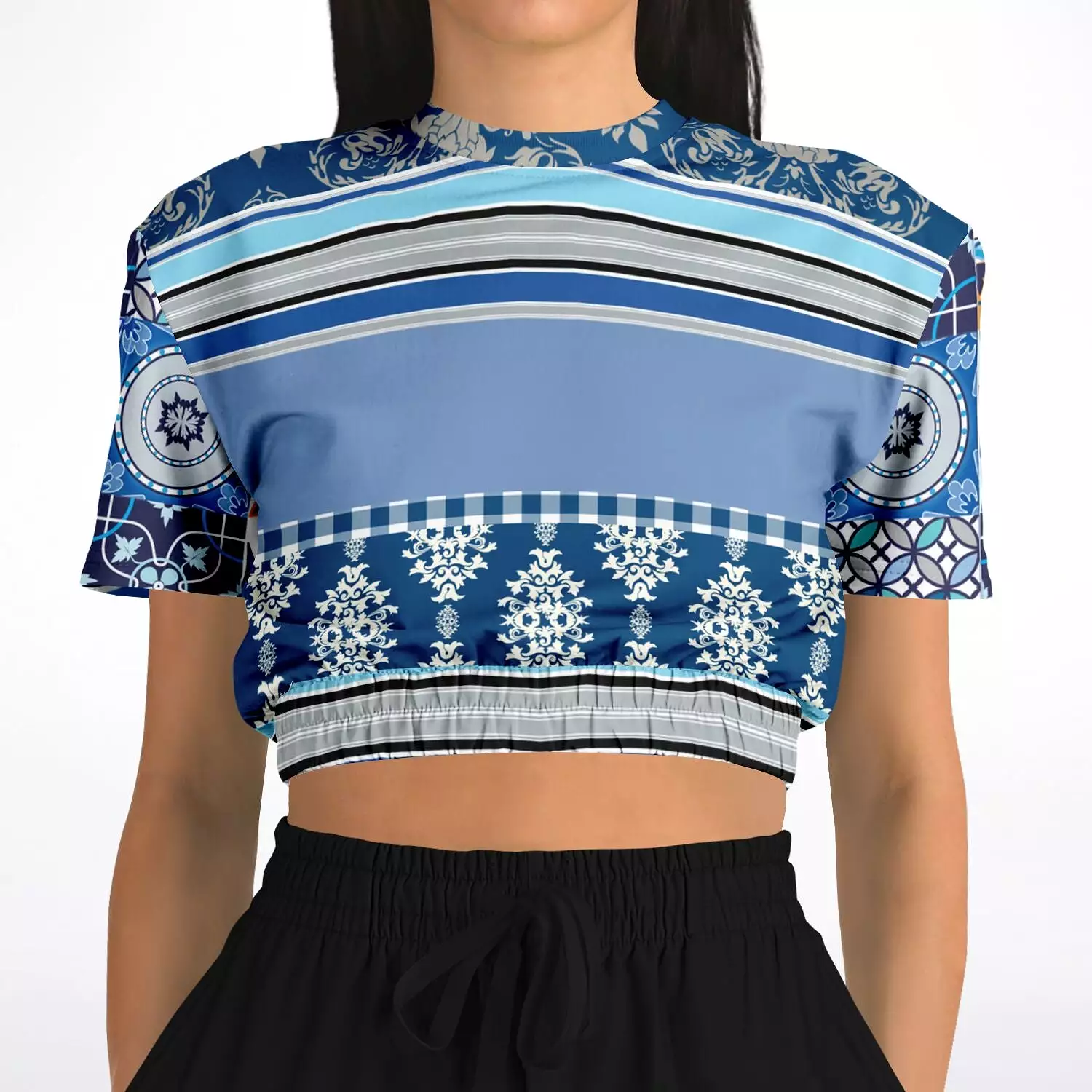 Blue Moroccan Tile Cropped Sweater