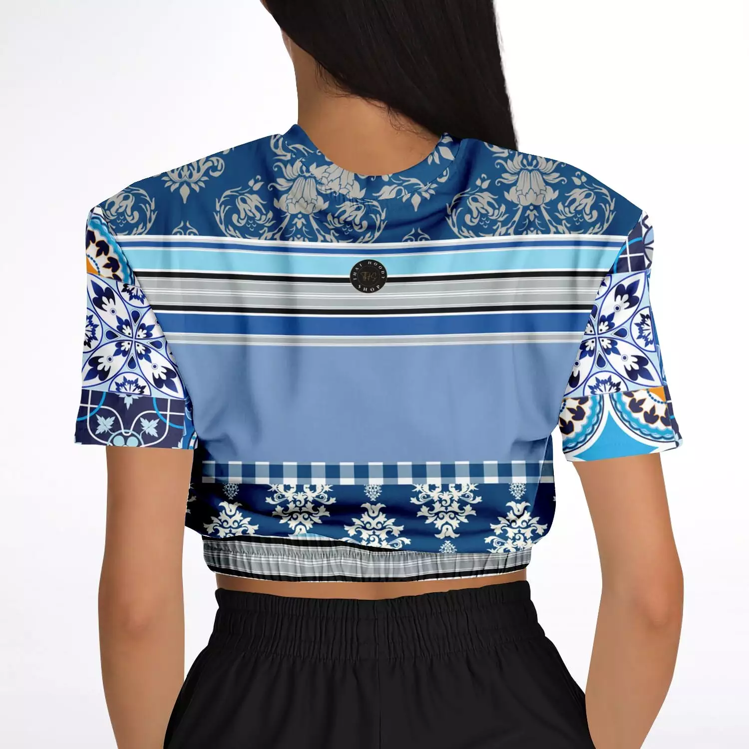 Blue Moroccan Tile Cropped Sweater