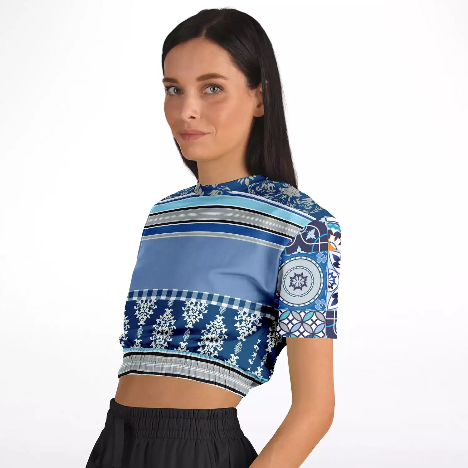 Blue Moroccan Tile Cropped Sweater