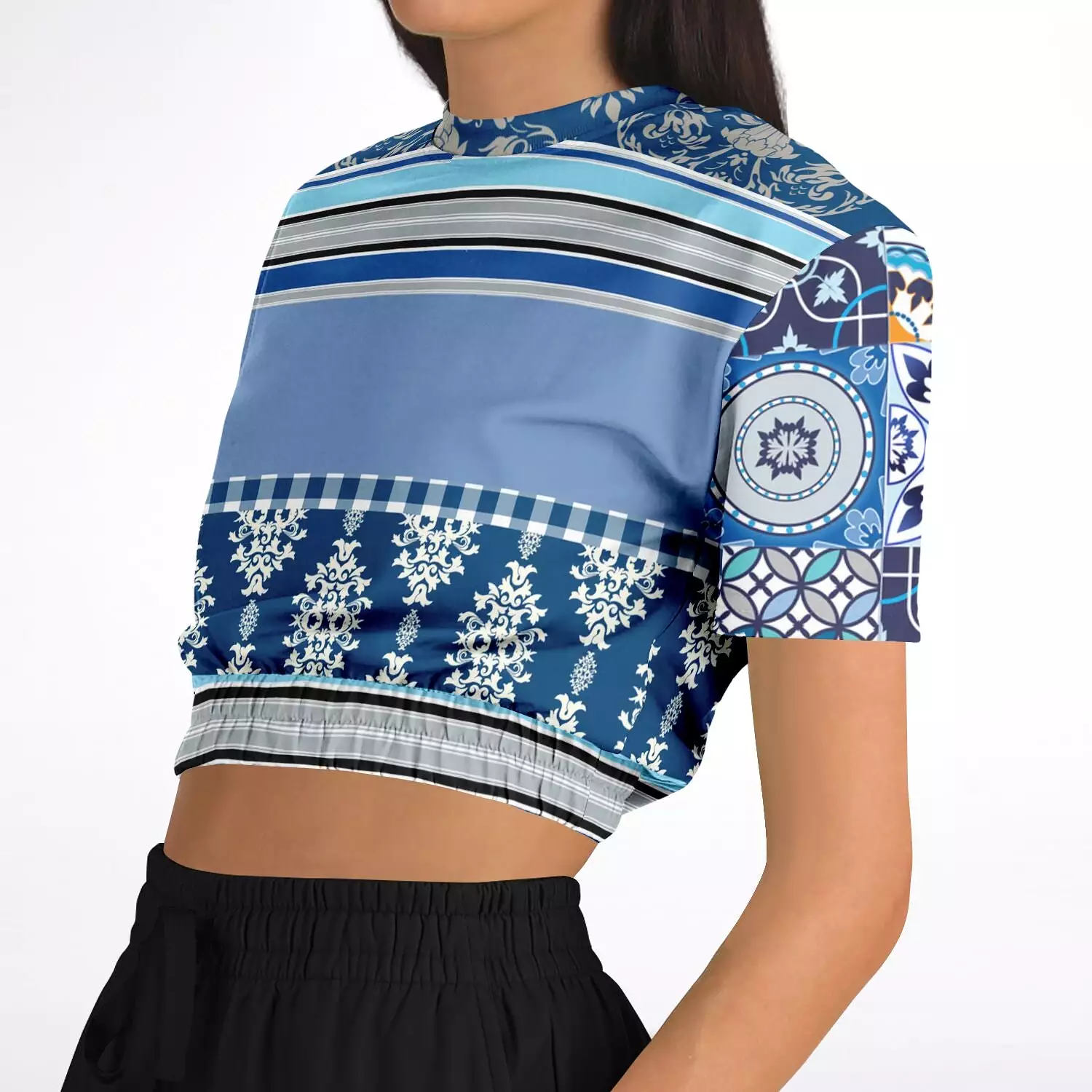 Blue Moroccan Tile Cropped Sweater