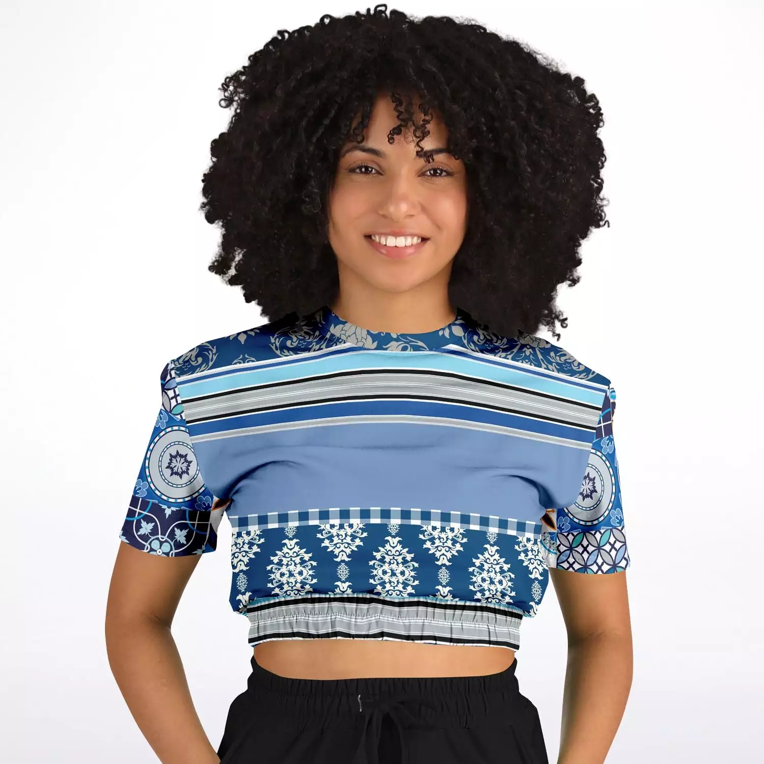 Blue Moroccan Tile Cropped Sweater