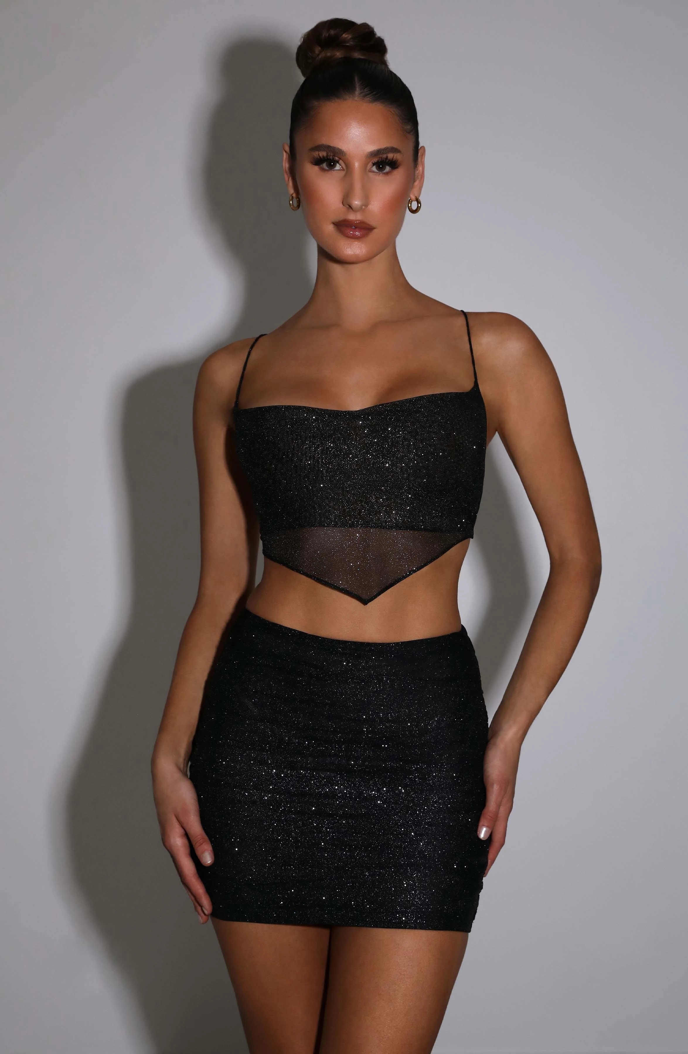 Brielle Black Sparkle Mini Skirt