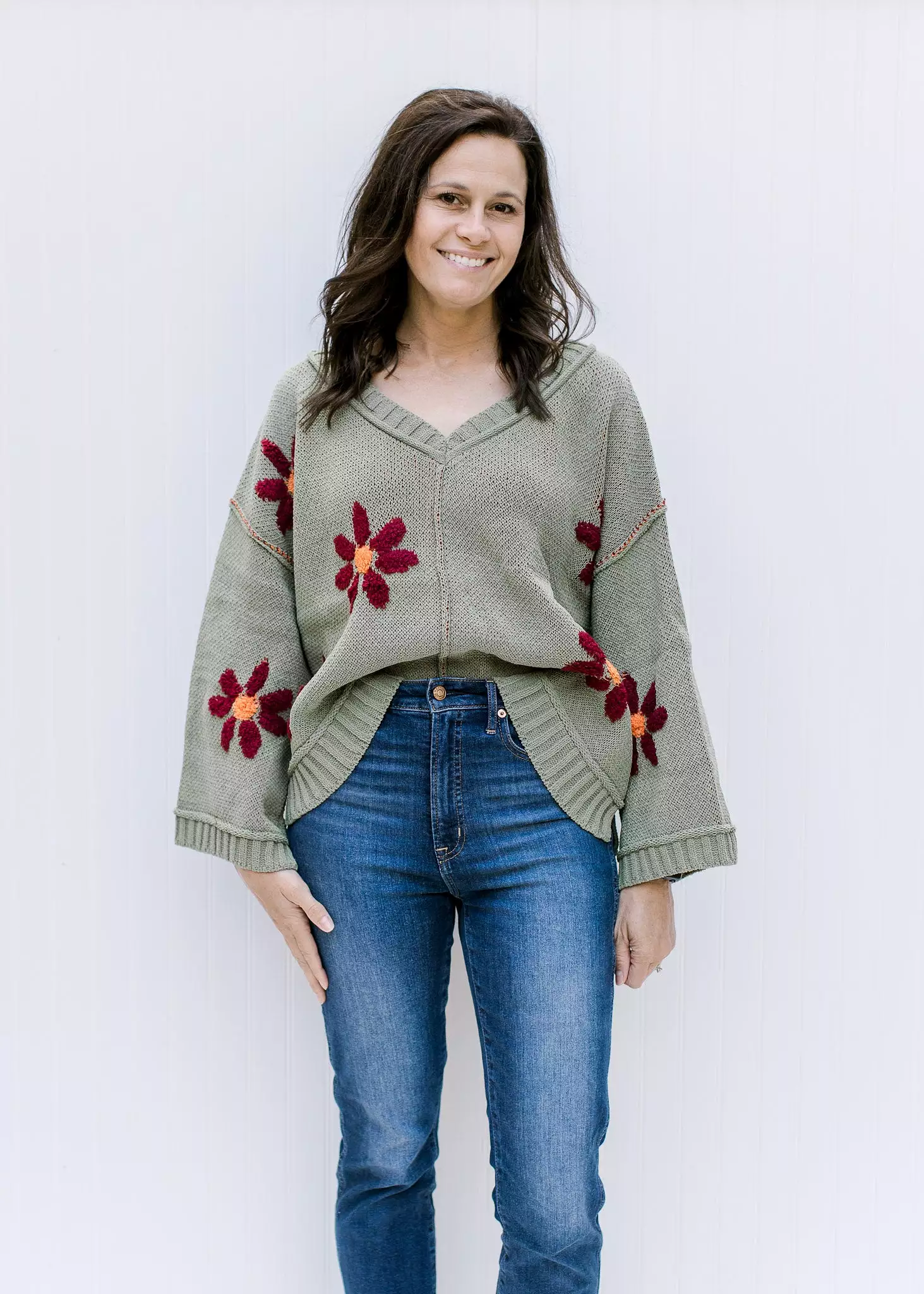 Burgundy Sage Flower Sweater - X Design - Shop Now