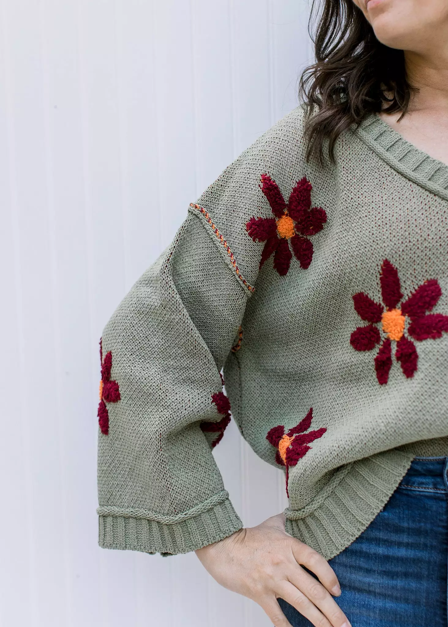 Burgundy Sage Flower Sweater - X Design - Shop Now