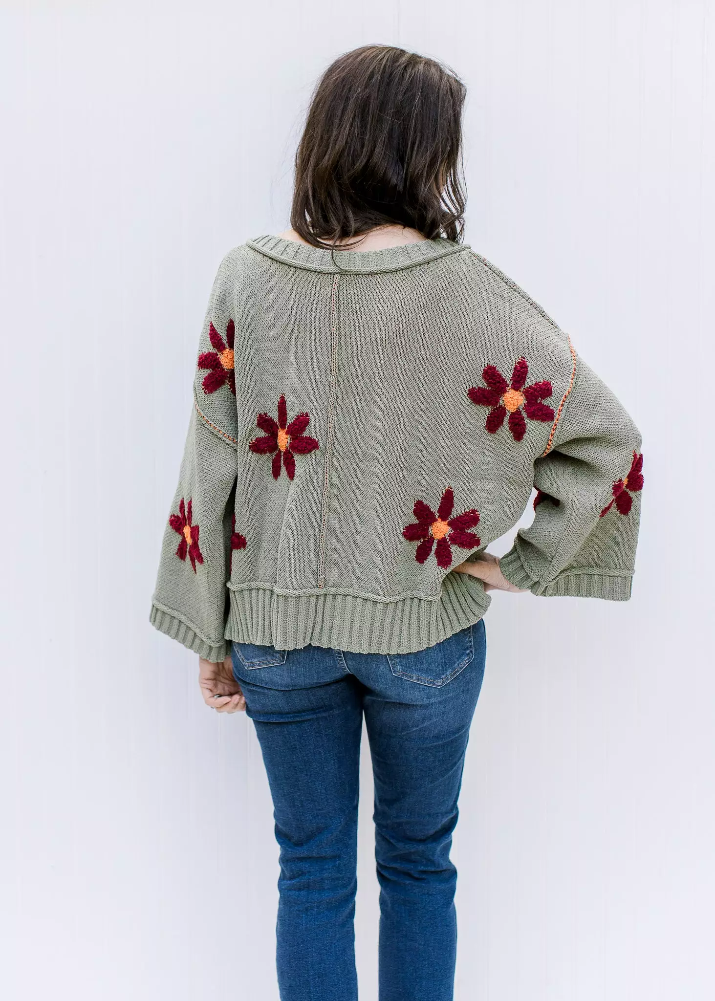 Burgundy Sage Flower Sweater - X Design - Shop Now