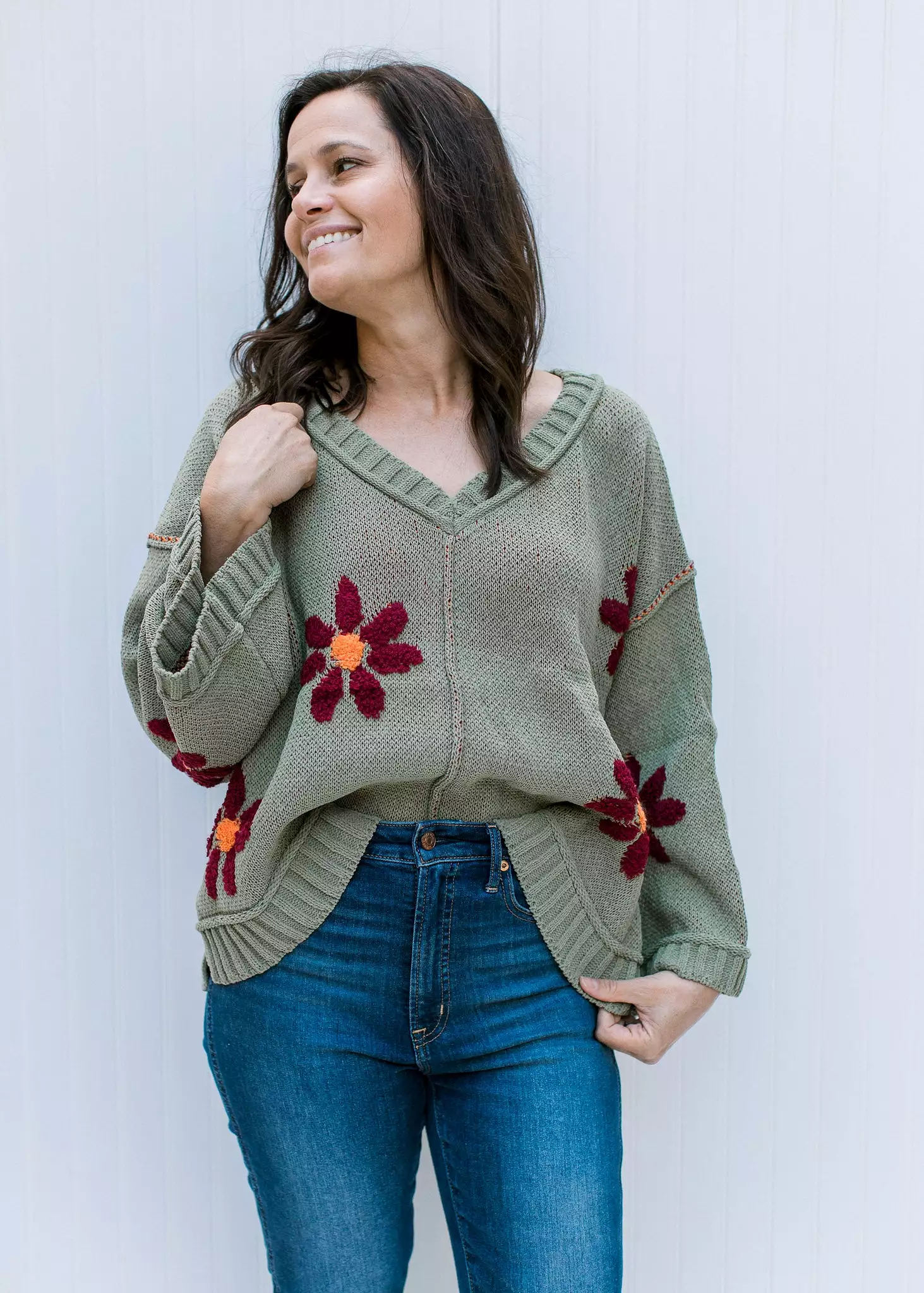 Burgundy Sage Flower Sweater - X Design - Shop Now