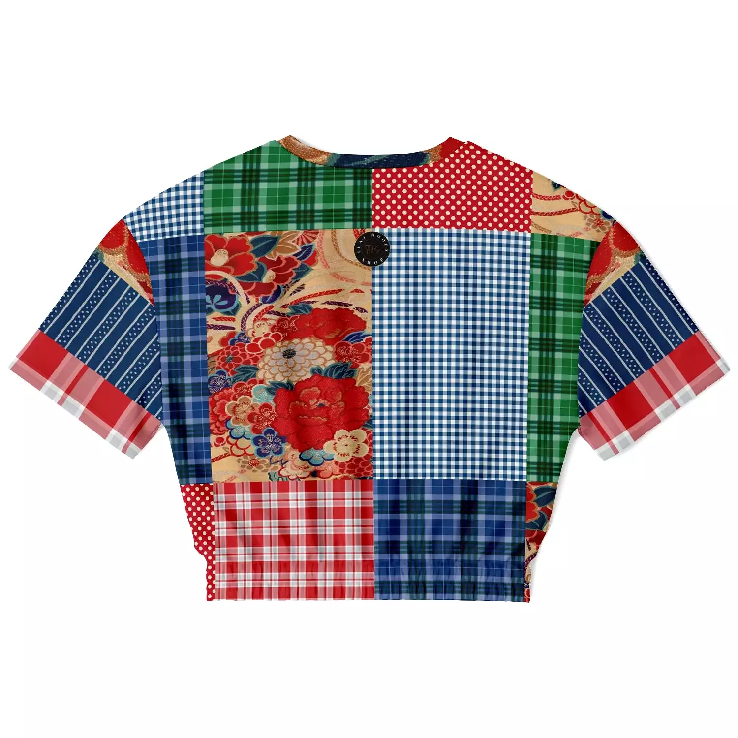 Busan Fleur Floral Plaid Patchwork Crop Top Sweater