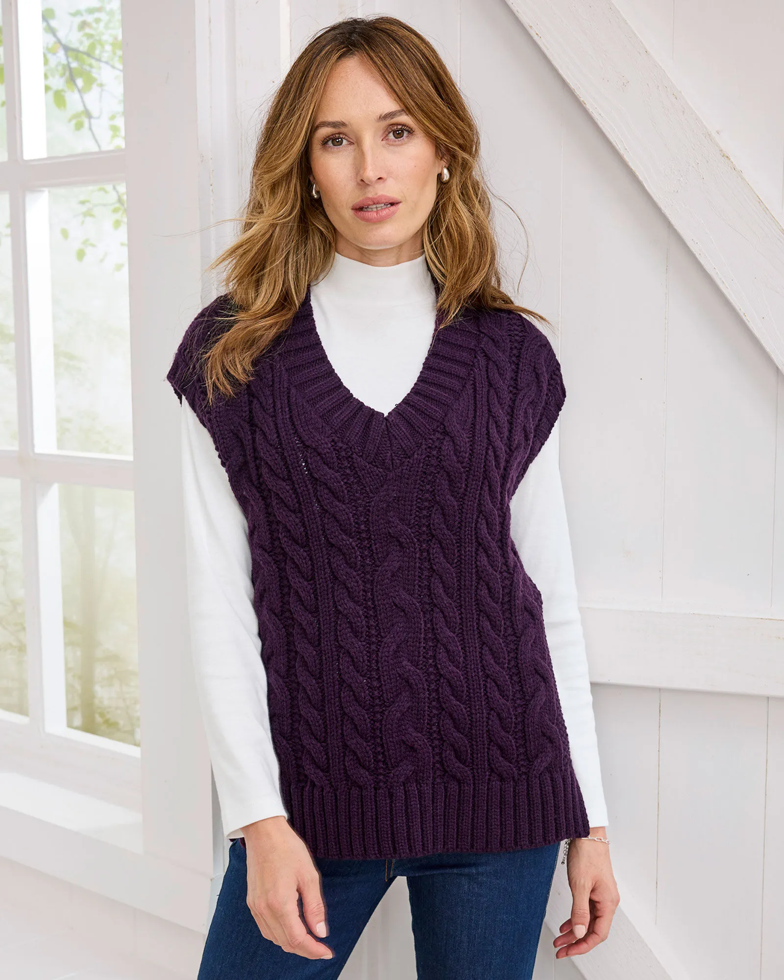 Cable Knit V-Neck Sweater Vest