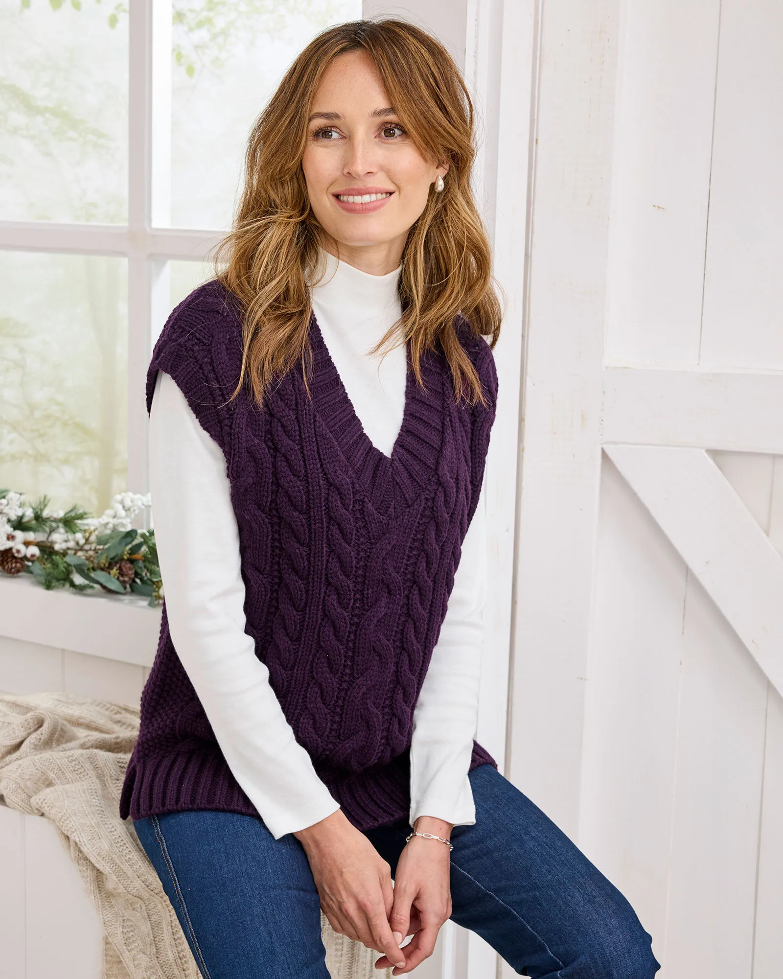 Cable Knit V-Neck Sweater Vest