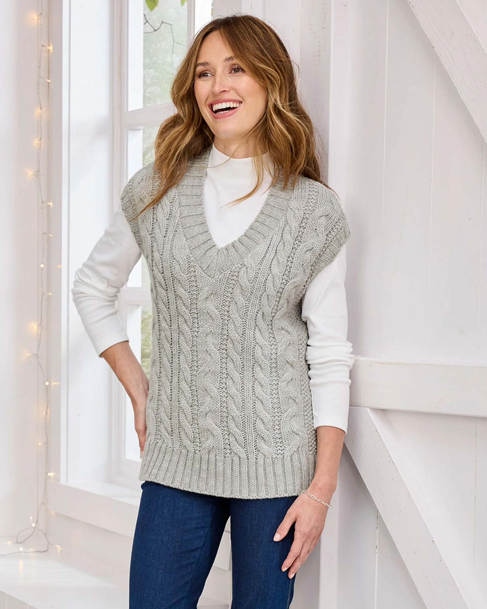 Cable Knit V-Neck Sweater Vest