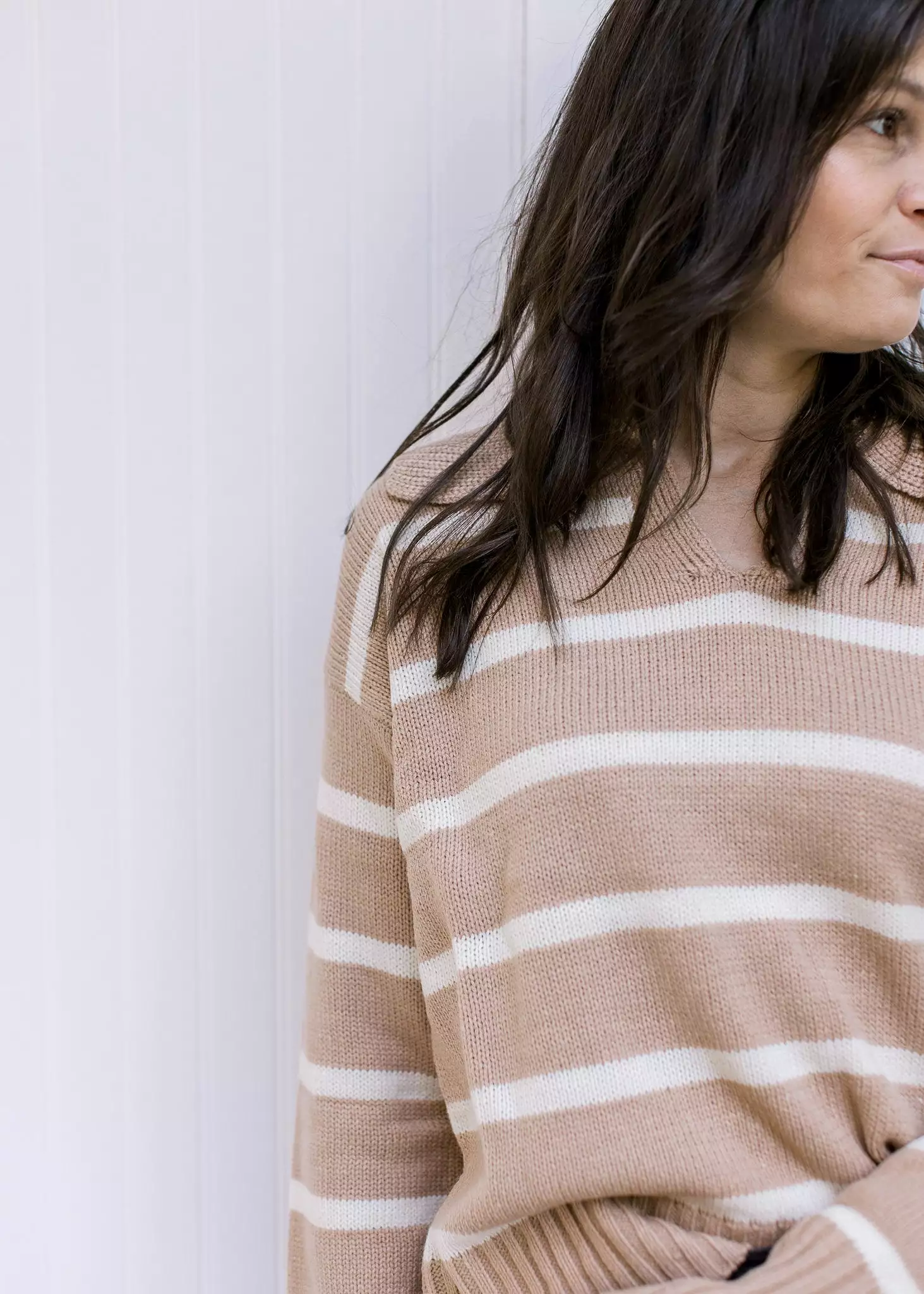 Camel Striped Collared Sweater