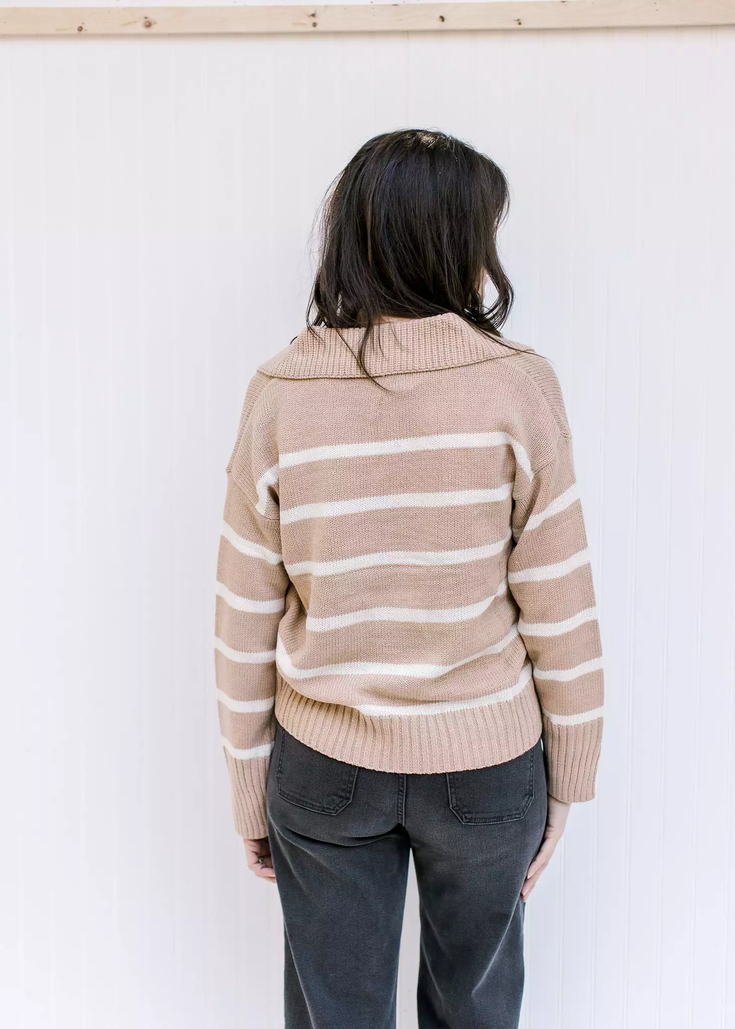 Camel Striped Collared Sweater