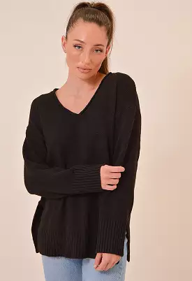 Casual Cozy V-Neck Sweater in Black