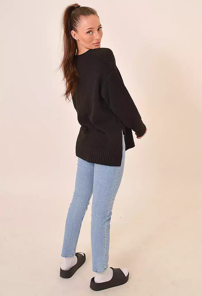 Casual Cozy V-Neck Sweater in Black